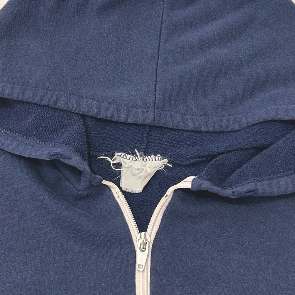 Vintage 80s 90s Blank Full Zip Hoodie Faded Navy Small - Picture 4 of 5